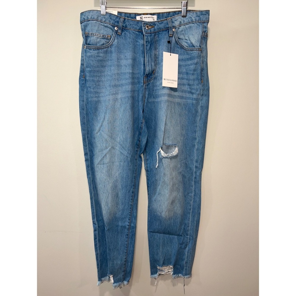 Wellsona Distressed Slim Boyfriend Mid-Rise Denim Jeans Size 15/33 Waist 32" Hip